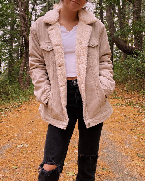 (L) Tan Corduroy Sherpa Jacket