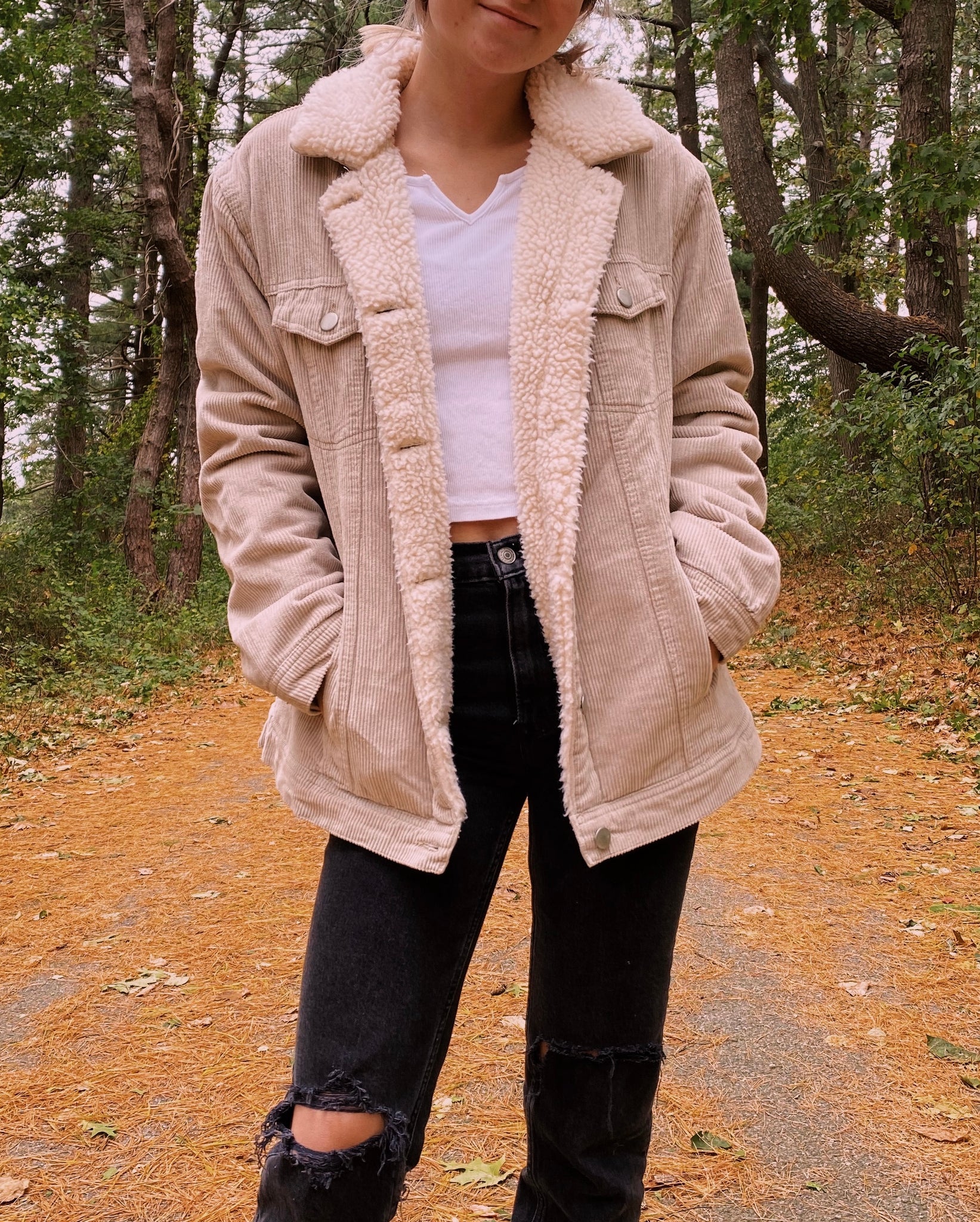 (L) Tan Corduroy Sherpa Jacket