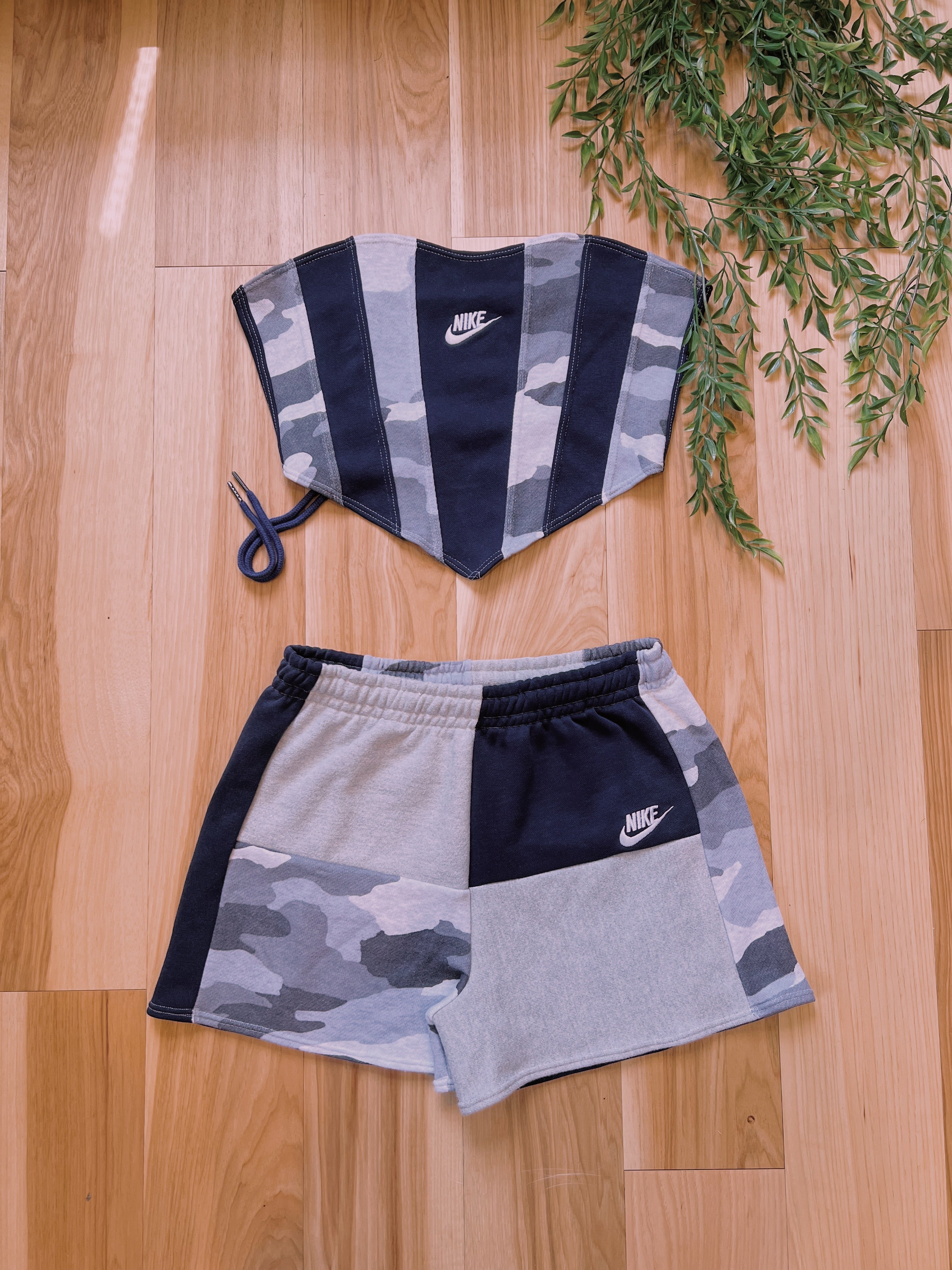 (S/M) Navy Camo Reworked Bustier & Shorts