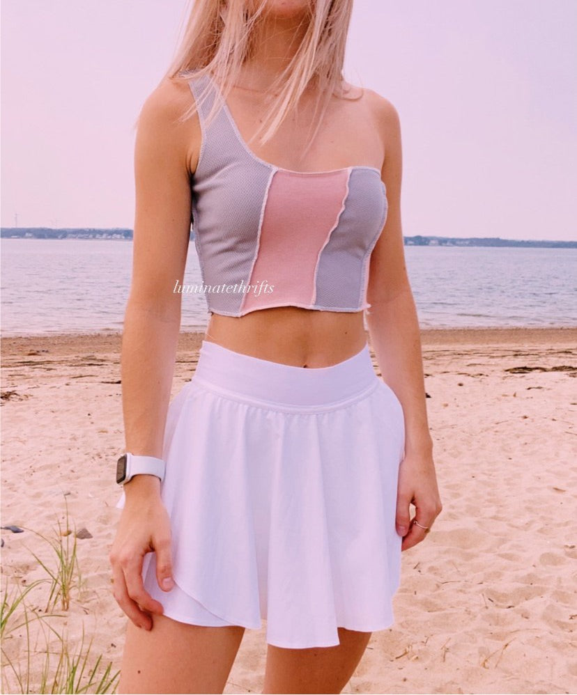 (XS/S) Reworked Smokey Pink Open Hem Shoulder Tank