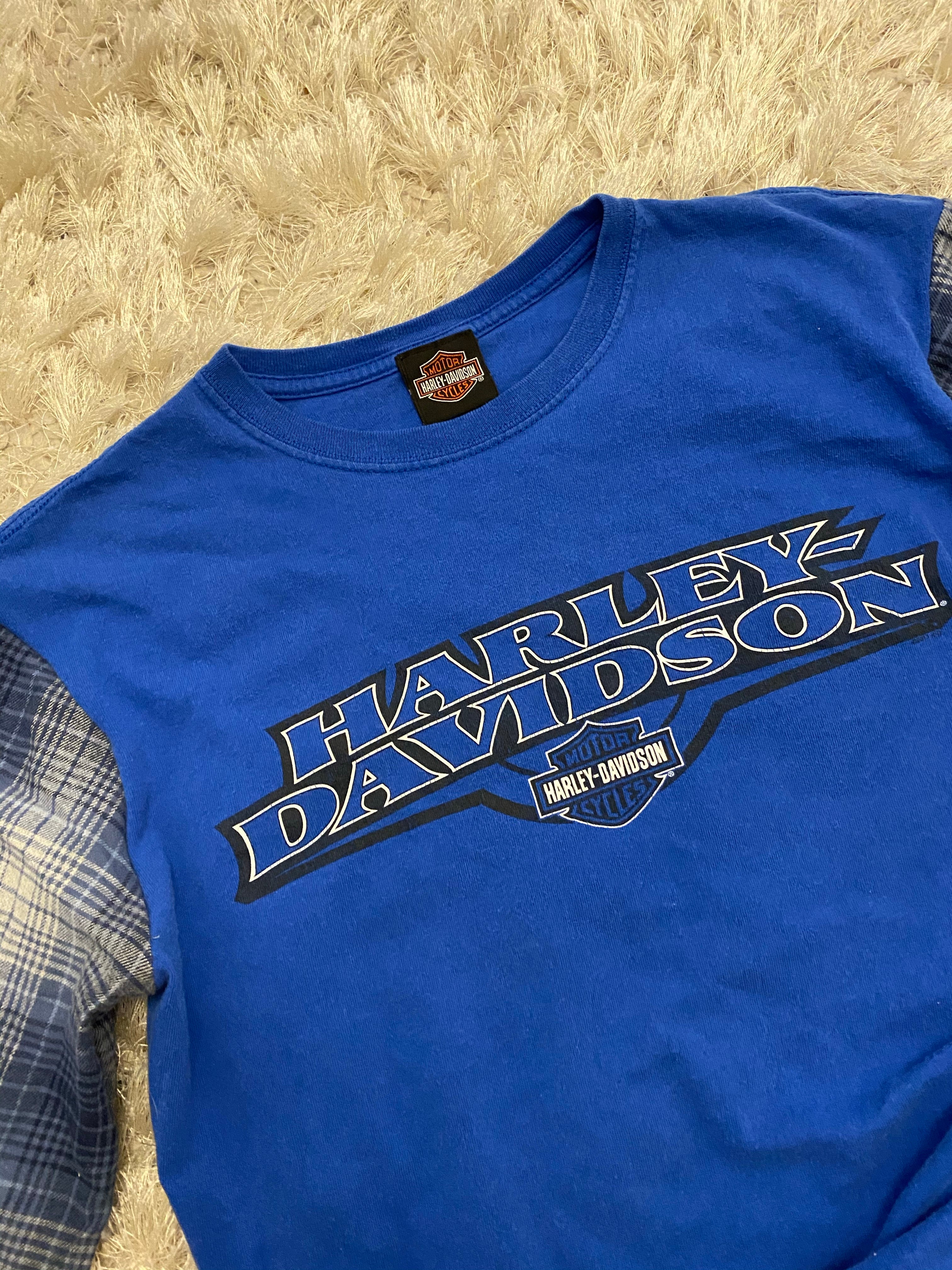 (S/M) Flannel X Harley Reworked Tee