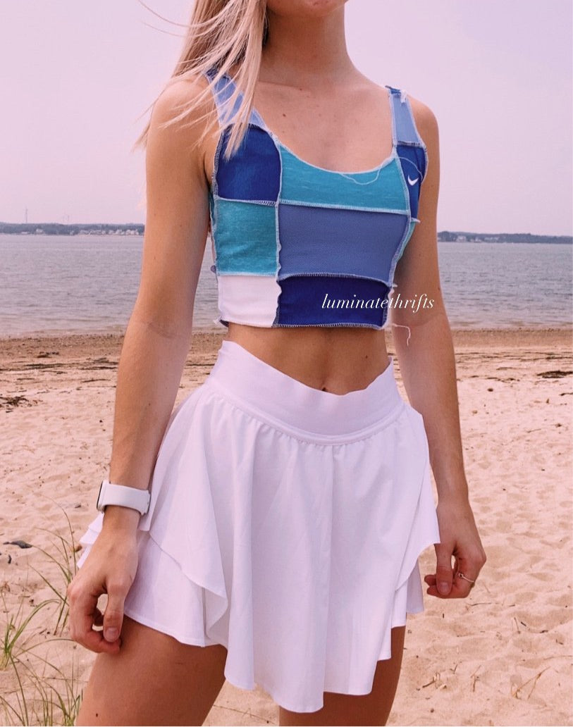 (XS/S) Sea Blue Reworked Open Hem Tank
