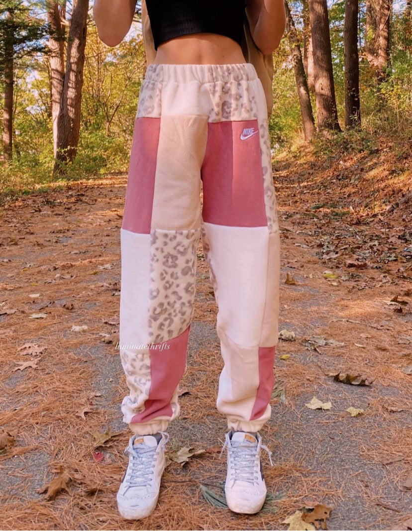 (XS-M) Raspberry Leopard Reworked Joggers