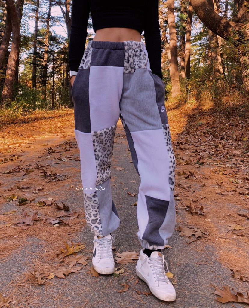(XS-M) Snow Leopard Reworked Joggers *with pockets*