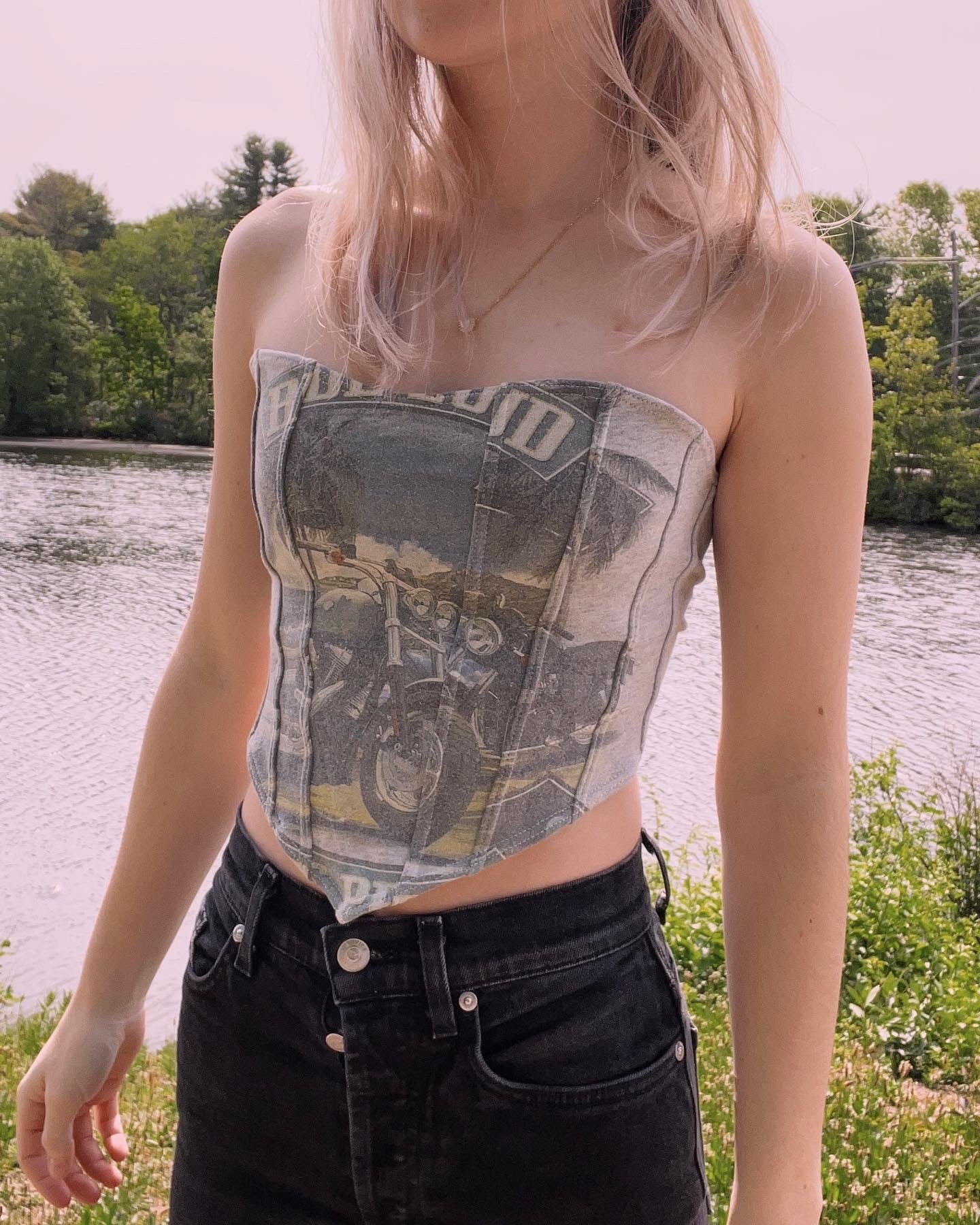 (S/M) Graphic Motorcycle Reworked Bustier