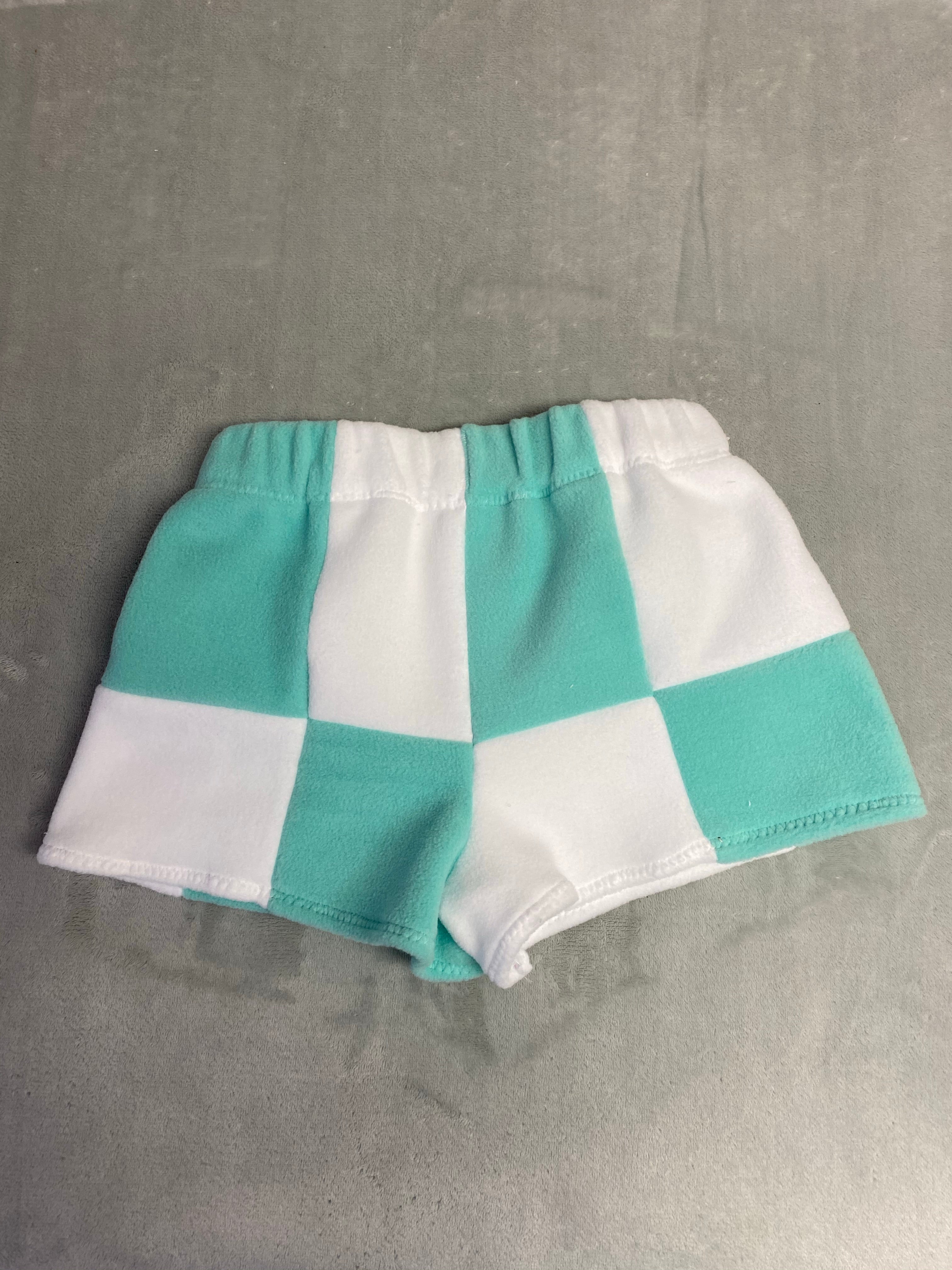 Green&White Plush Fleece Colorblock Shorts