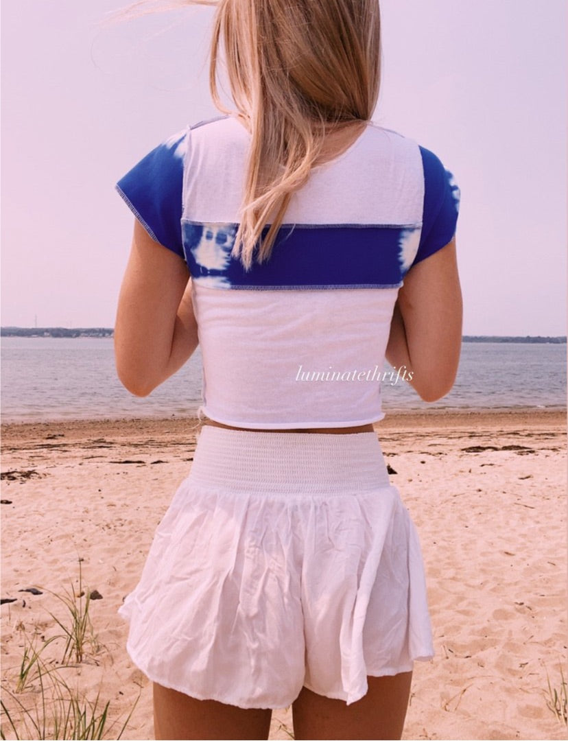 (XS/S) White Cap Reworked Open Hem Top