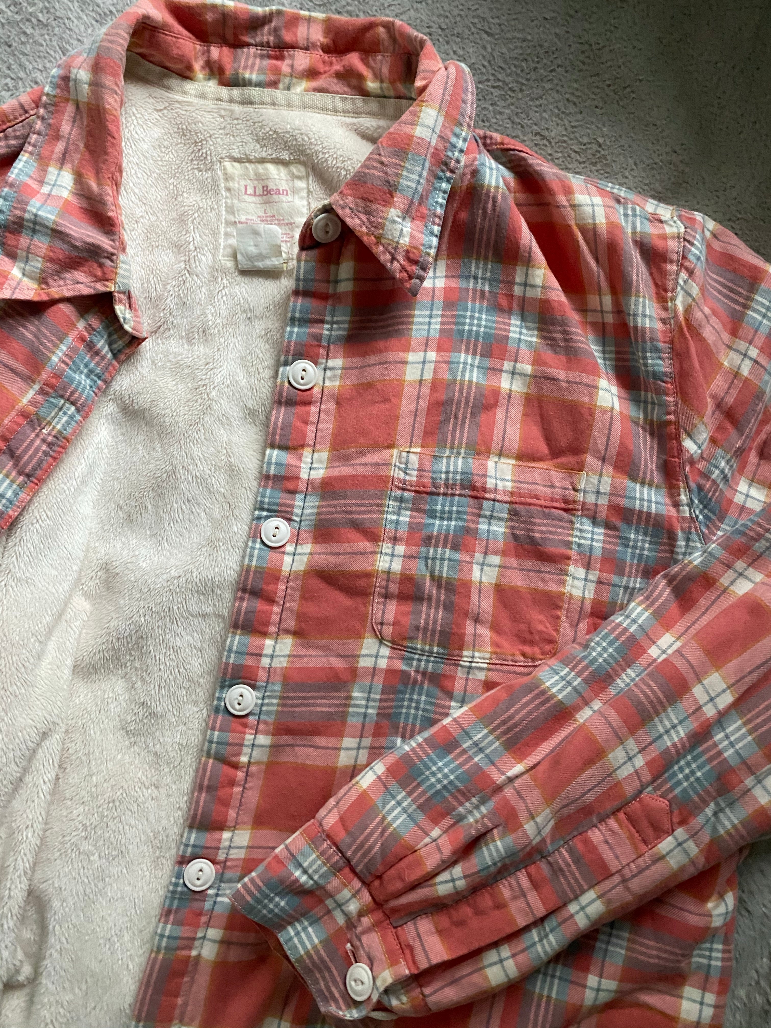 (L) L.L. Bean Fur Lined Flannel Shacket