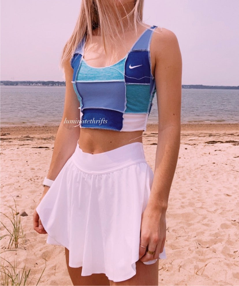 (XS/S) Sea Blue Reworked Open Hem Tank