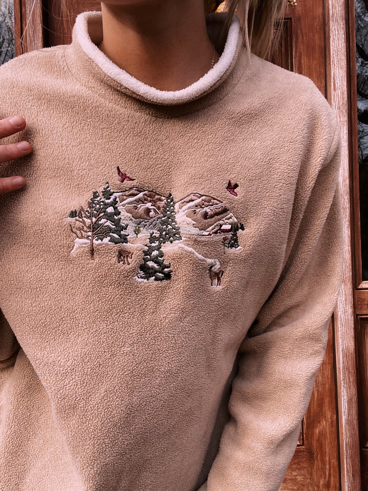 (L) Tan Ski Lodge Fleece Embroidered