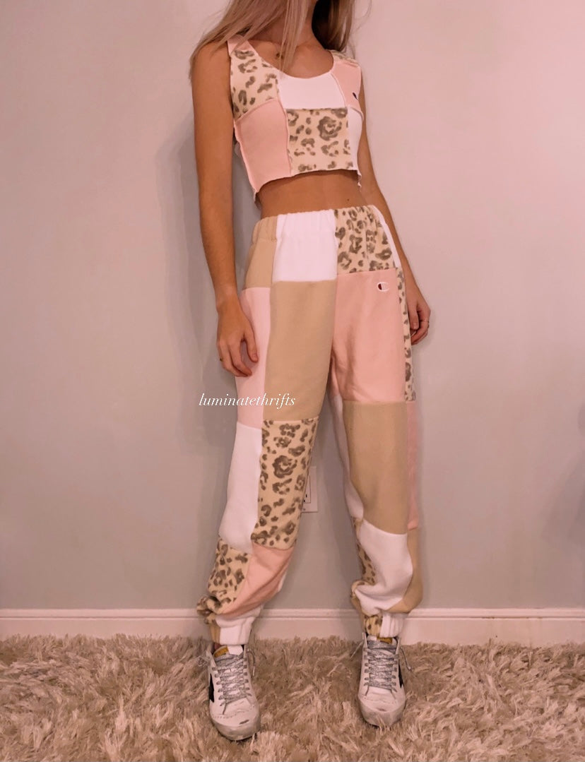 (XS-M) Pink Leopard Reworked Jogger Set