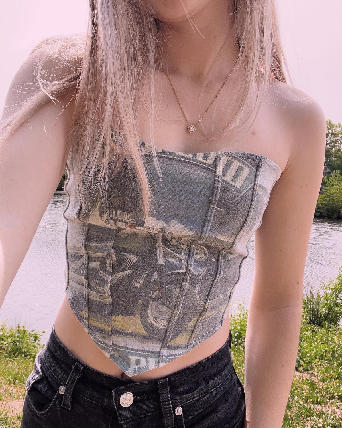 (S/M) Graphic Motorcycle Reworked Bustier