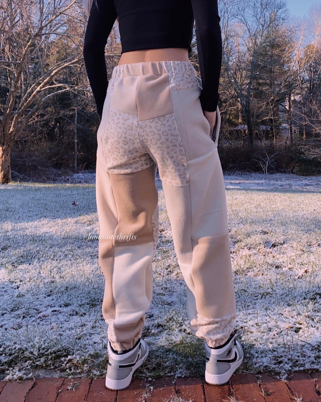 (S/M) Neutral Leopard Reworked Joggers