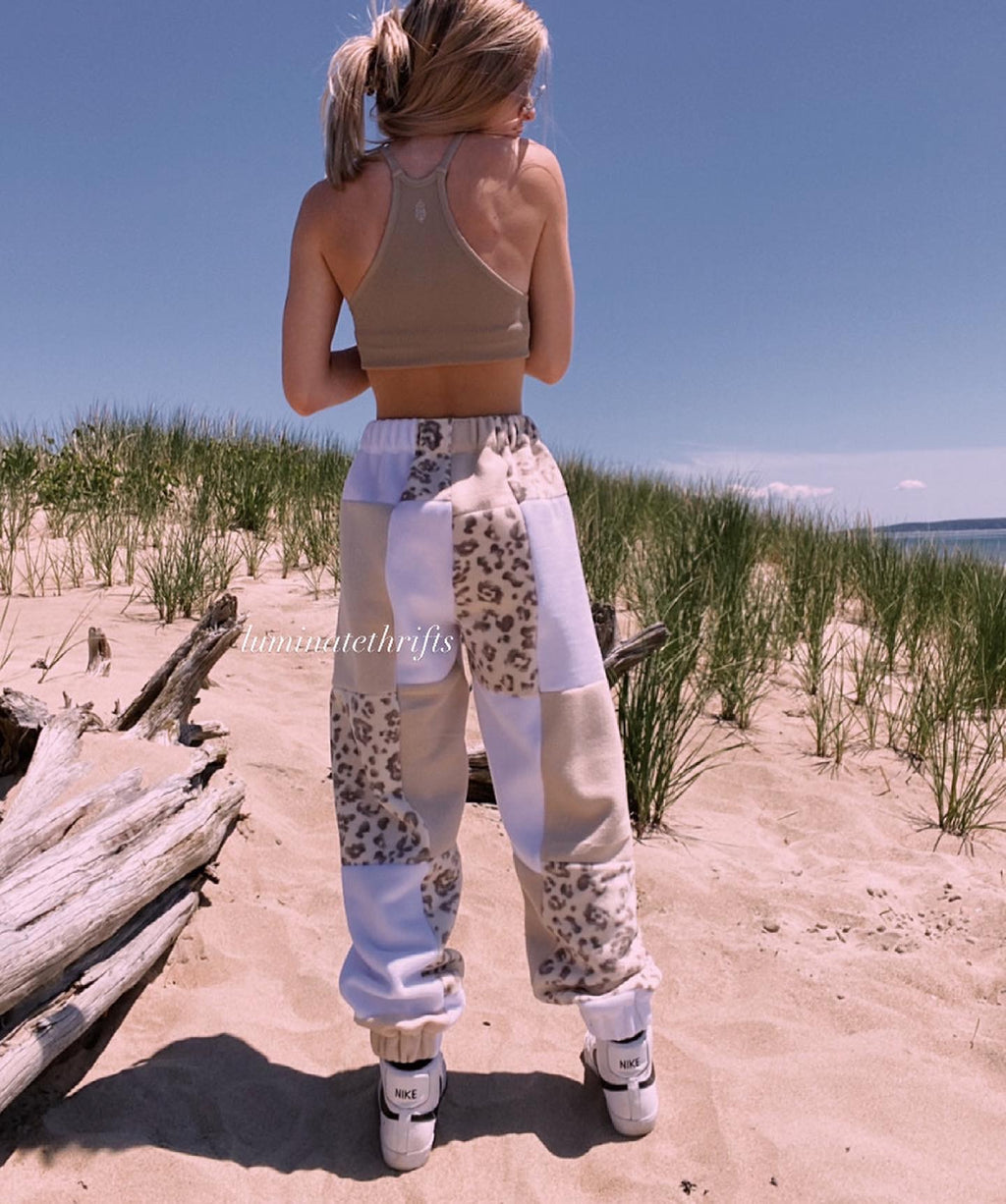 (XS-M) Special Edition Neutral Leopard Reworked Joggers