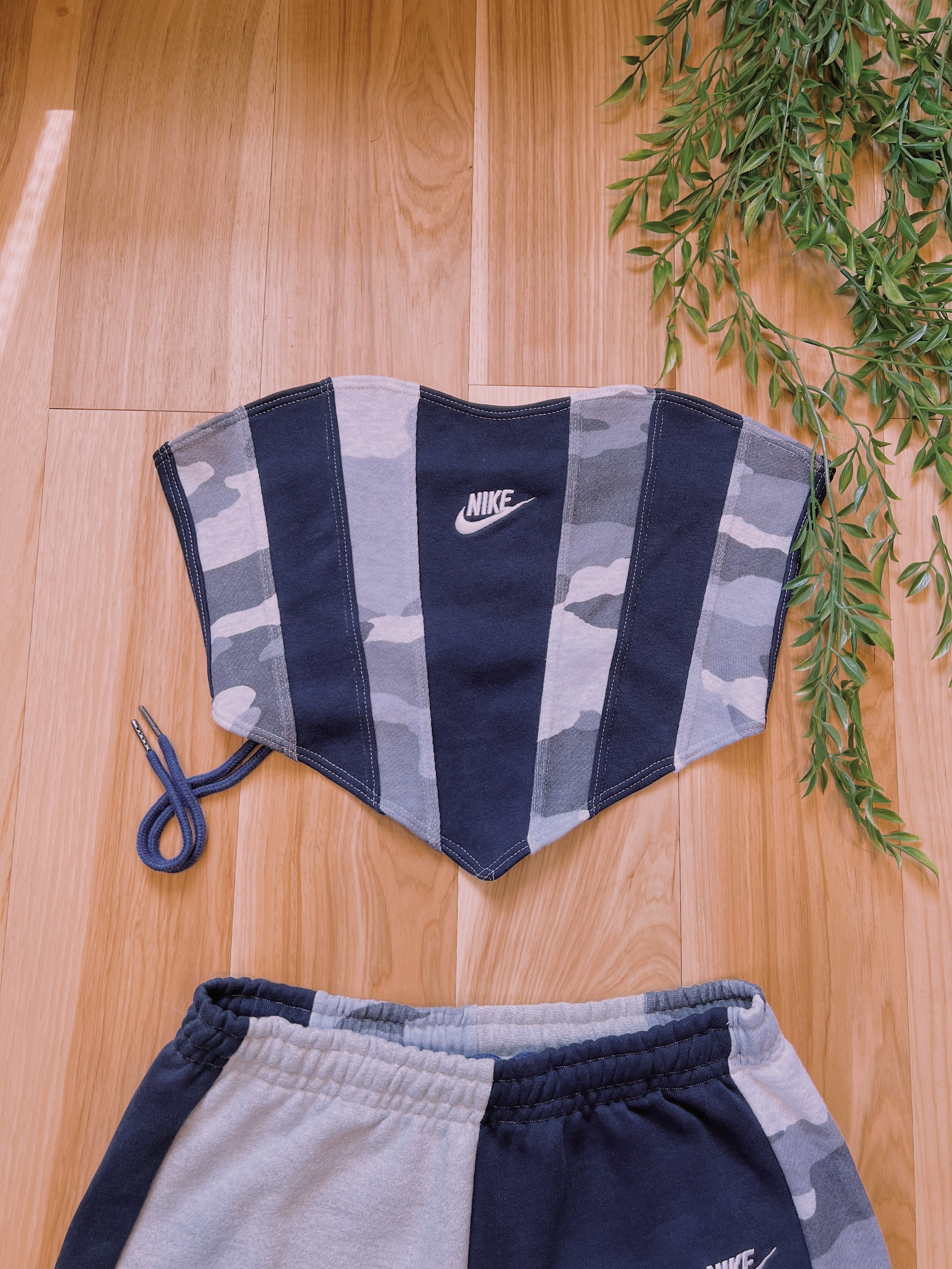 (S/M) Navy Camo Reworked Bustier & Shorts