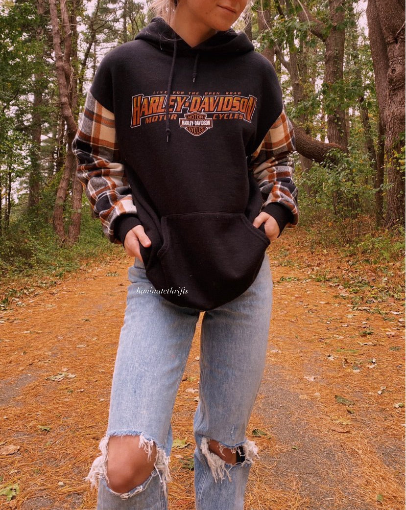 (M/L) Flannel X Harley Reworked Hoodie