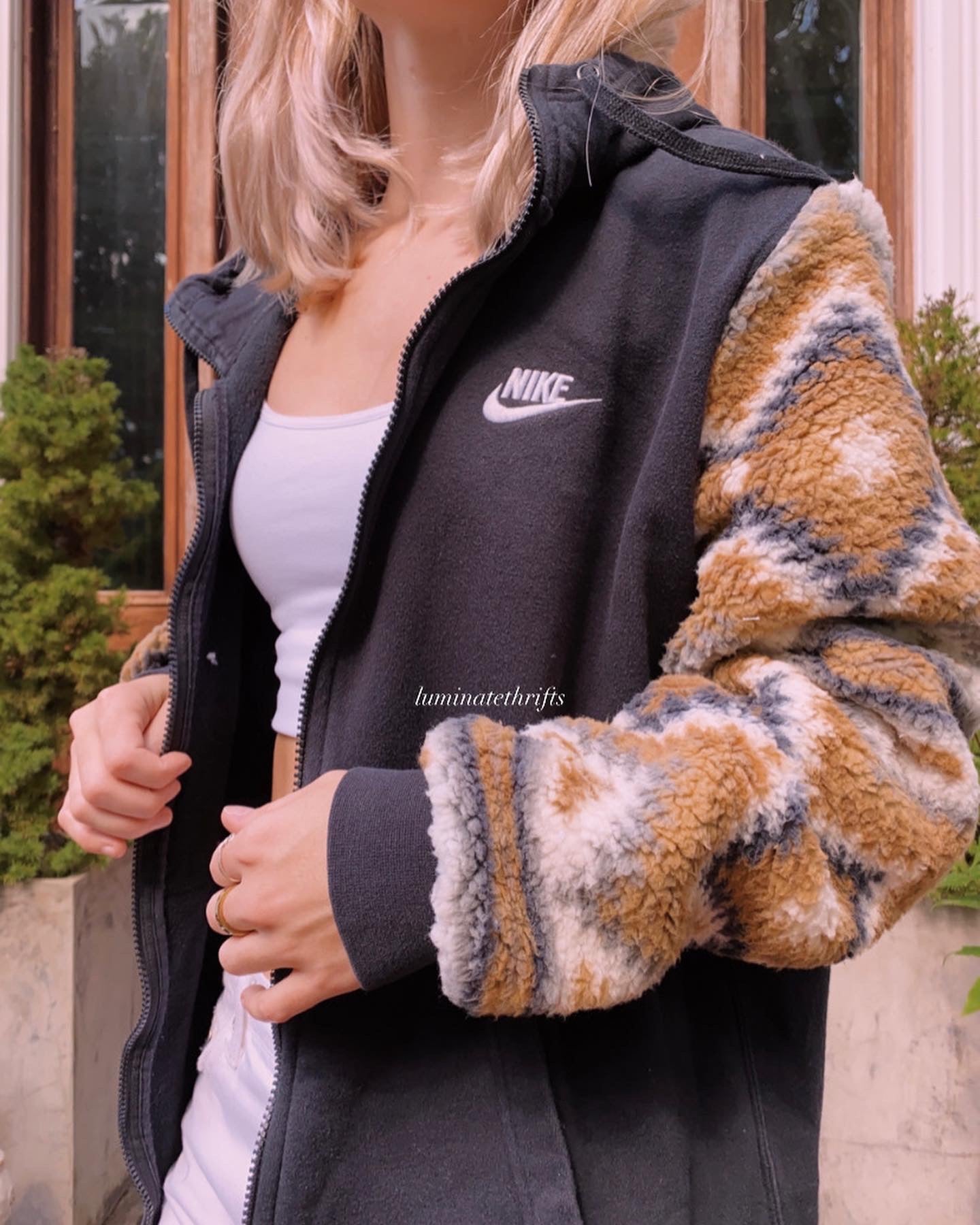 (L/XL) Teddy Aztec Reworked Hoodie Zipup