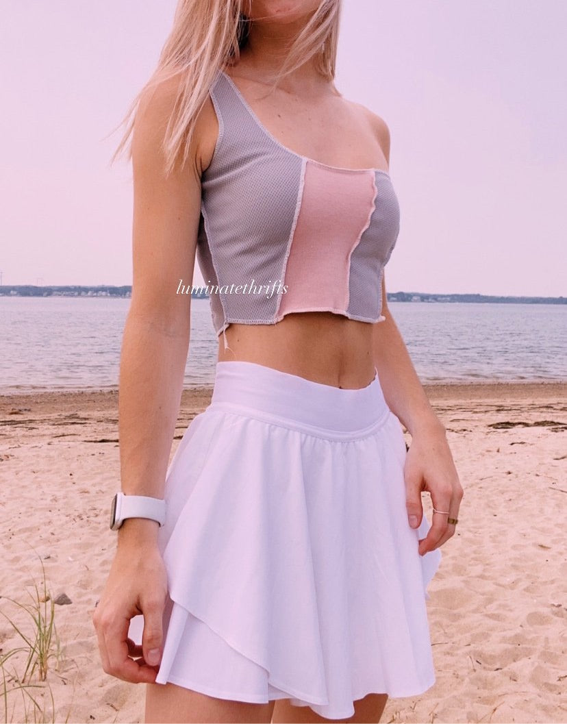 (XS/S) Reworked Smokey Pink Open Hem Shoulder Tank