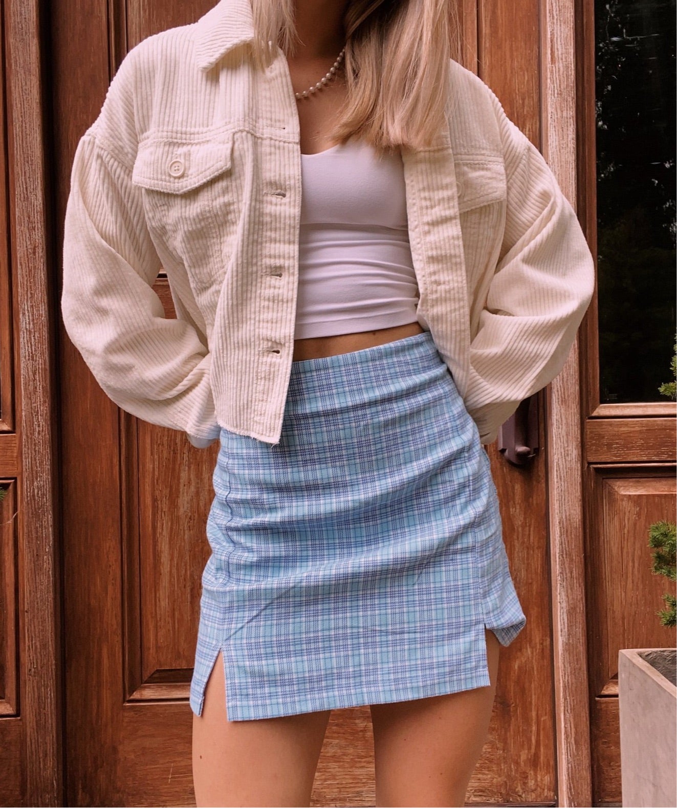 25 26 w Brandy Melville Plaid Blue Skirt