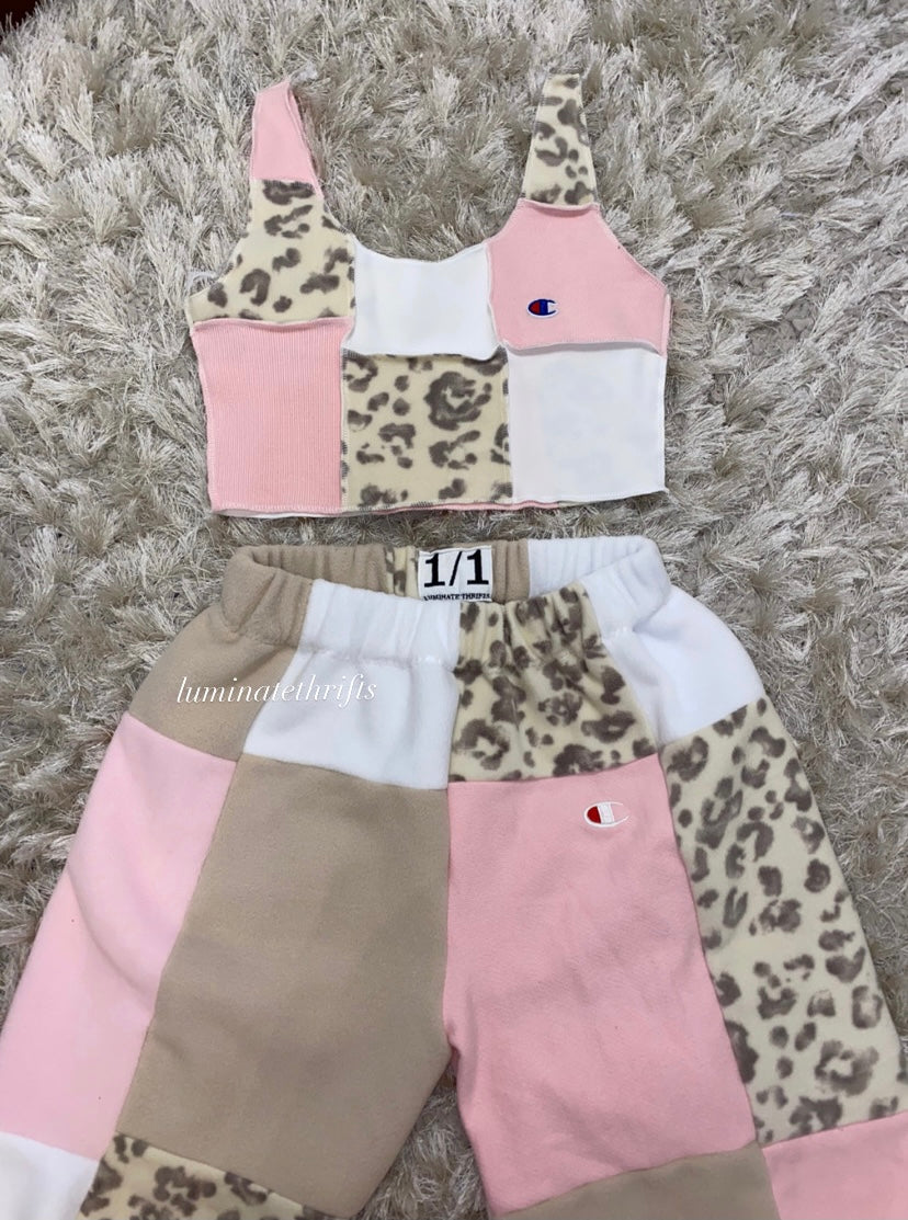 (XS-M) Pink Leopard Reworked Jogger Set