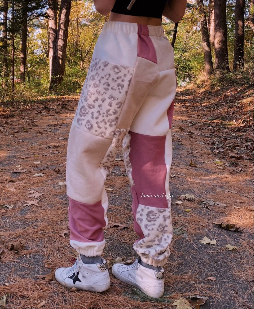 (XS-M) Raspberry Leopard Reworked Joggers