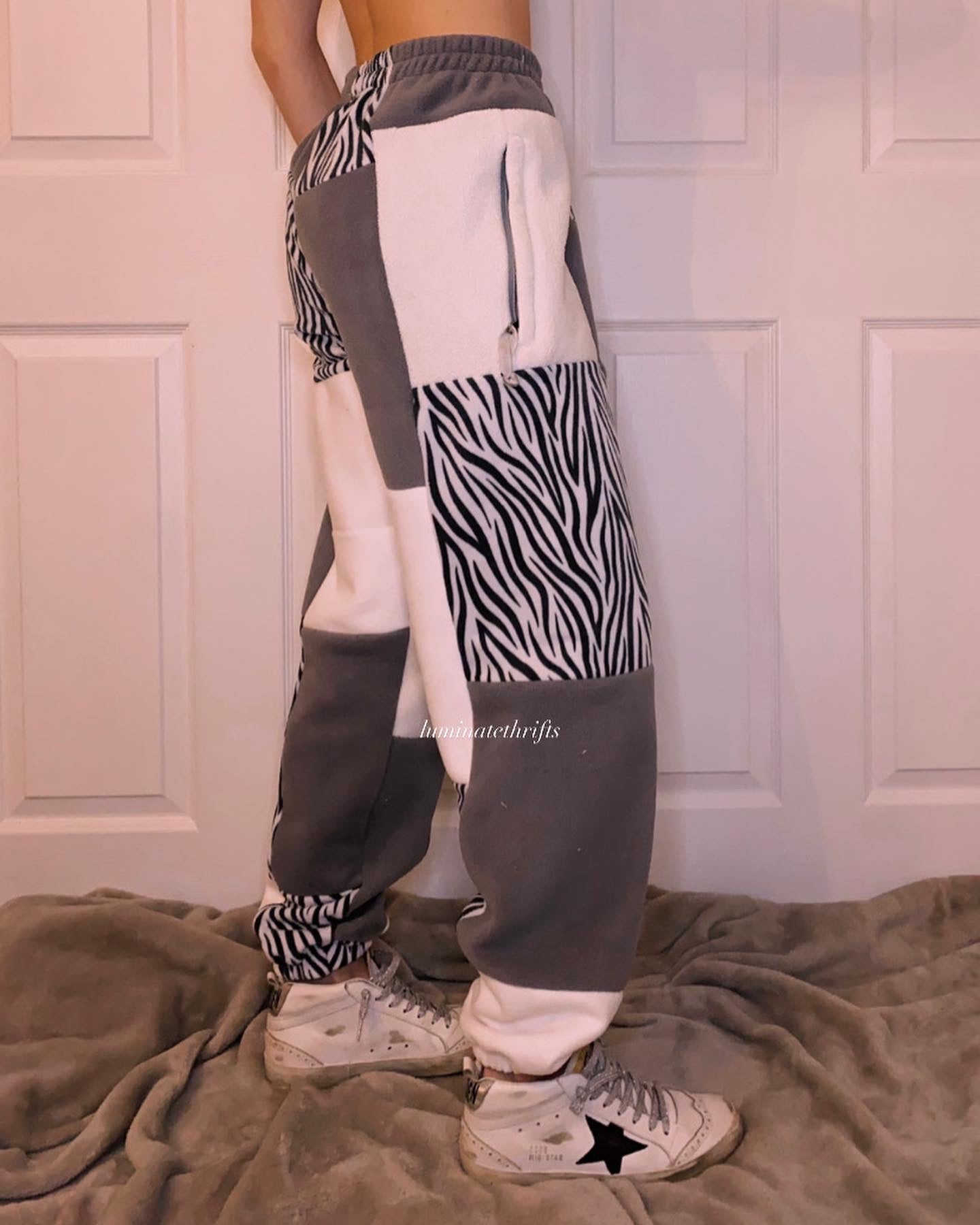 (S/M) Diamond Zebra Reworked Joggers