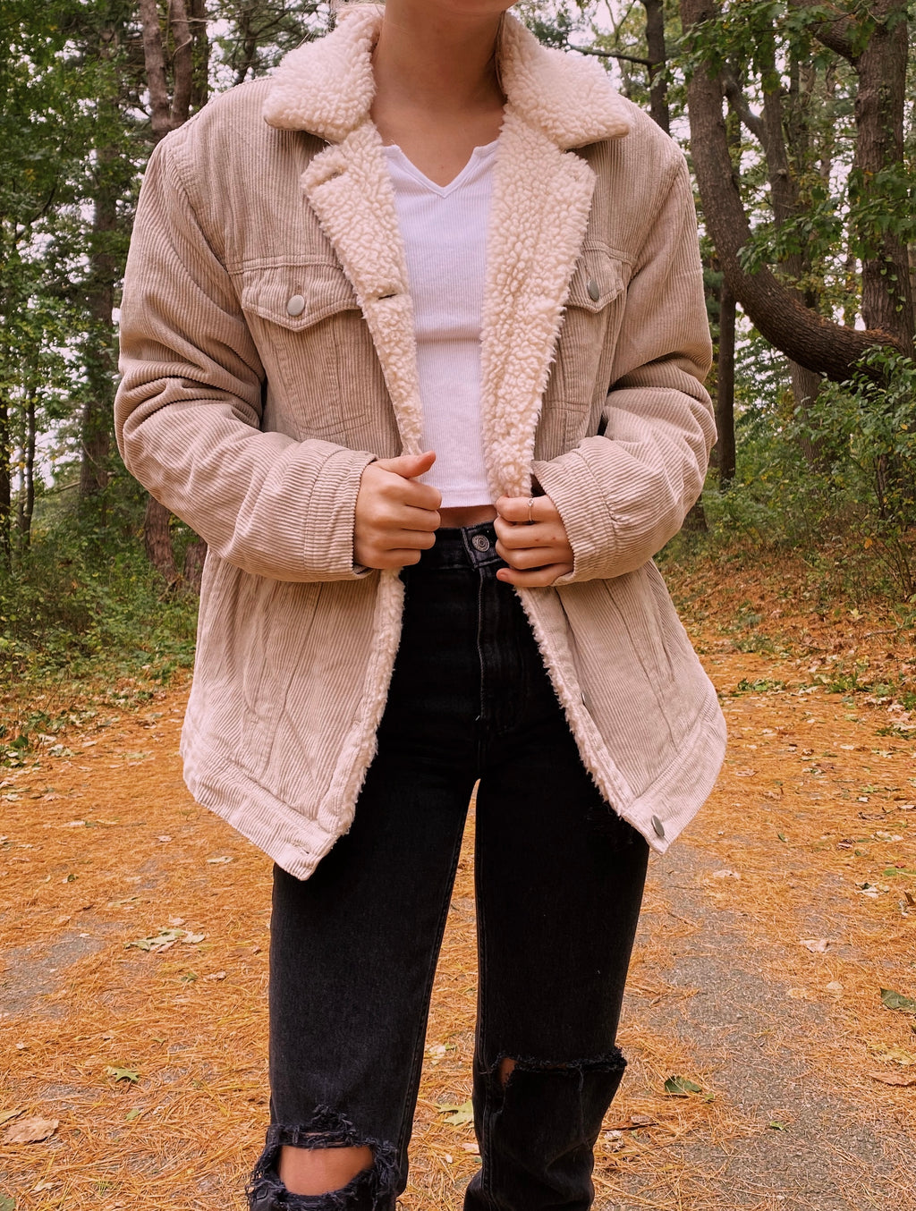 (L) Tan Corduroy Sherpa Jacket